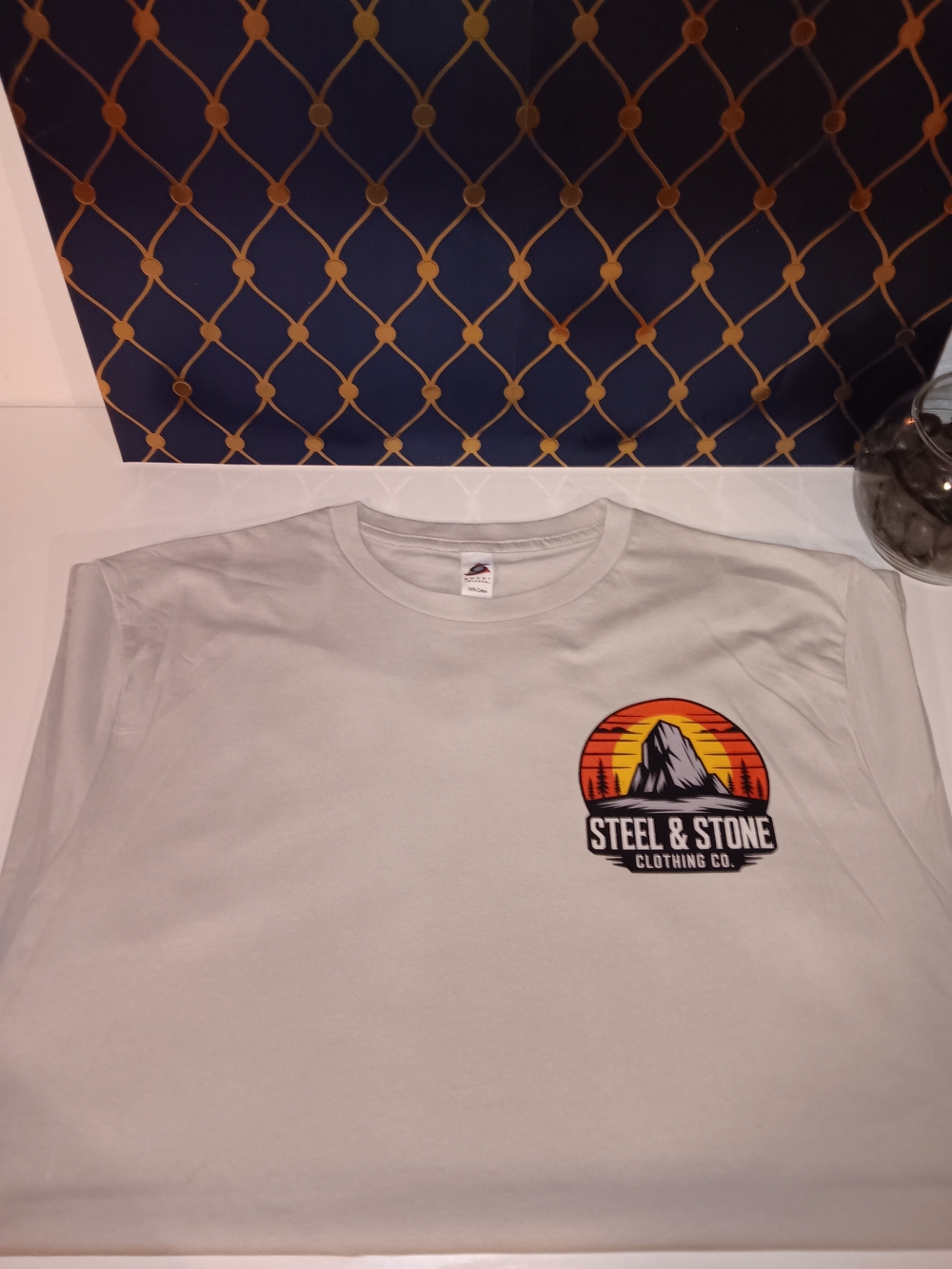 Steel & Stone Men's Short Sleeve Tee - Light Gray with Mountain Logo & Cross